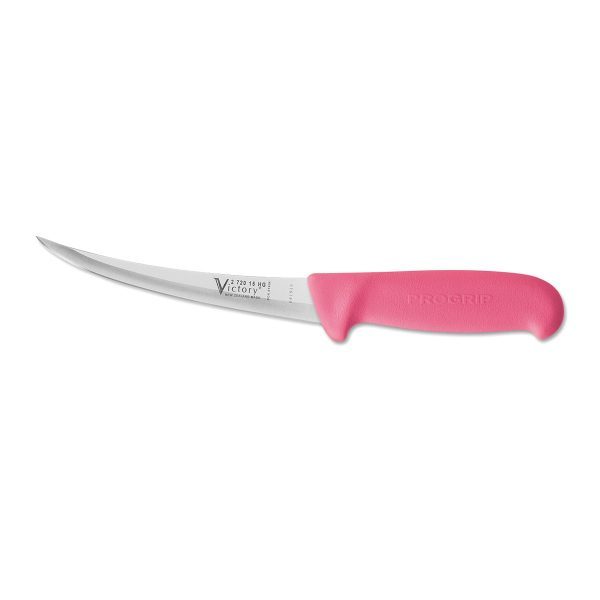 Victory Knife hollow ground curved boning knife pink